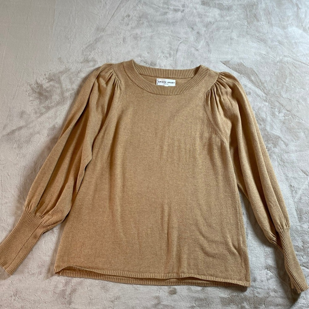 Apiece Apart Dewi Camel Cashmere Puff Sleeve Sweater Women's Large **READ**